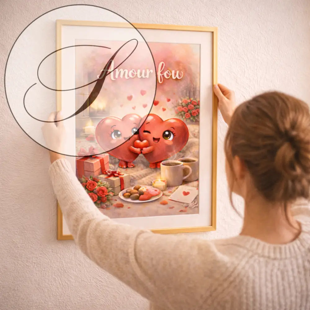 Affiche romantique amour fou avec deux coeurs rouges cartoon et éléments de saint valentin idéale cadeau saint valentin