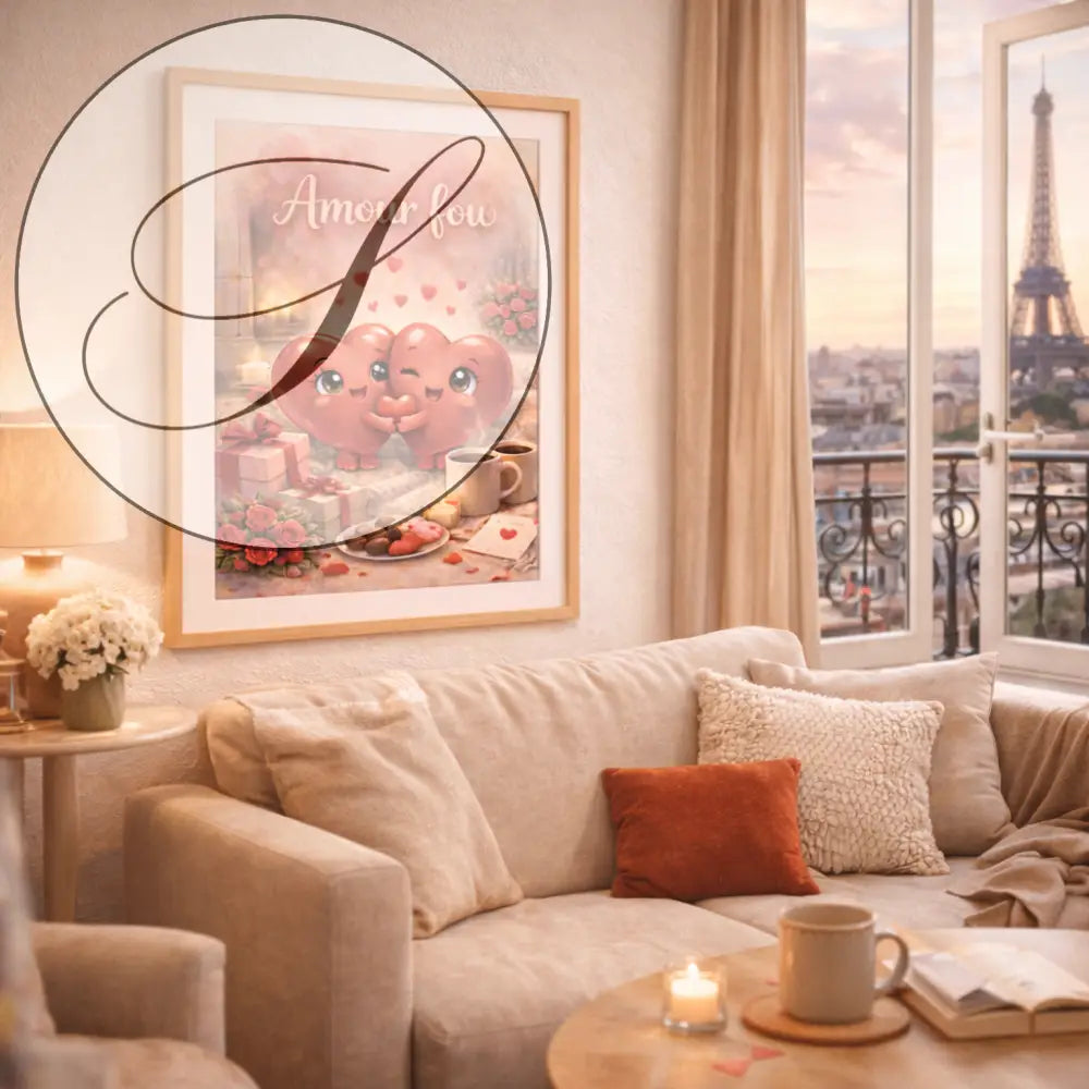 Affiche romantique amour fou cadeau saint valentin avec diamant painting coeurs rouges yeux cadeaux roses mugs