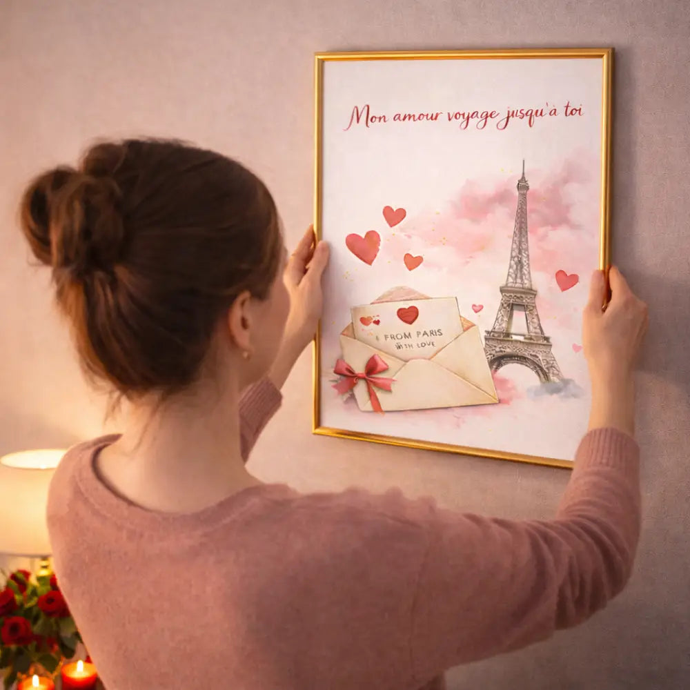 Paris love poster printable Valentine’s Day gift with Eiffel Tower