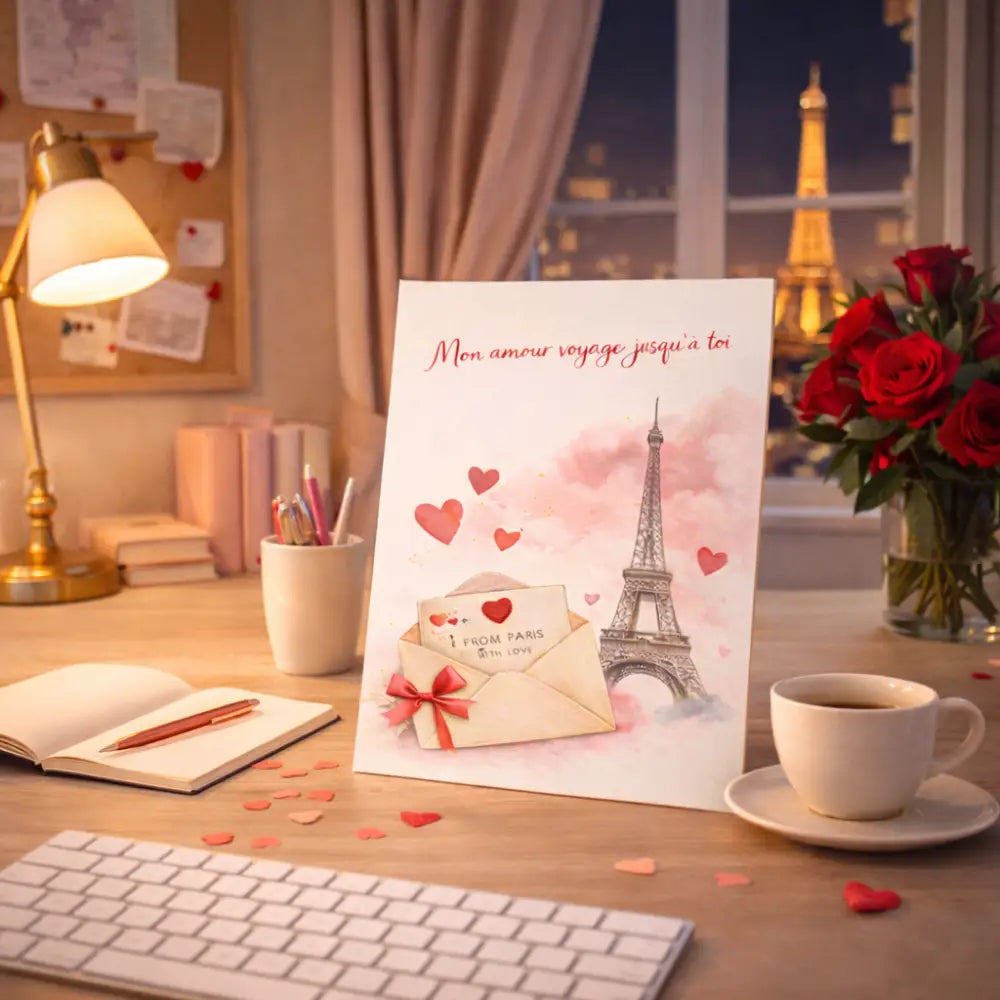 Printable Valentine poster Paris romantic wall art gift
