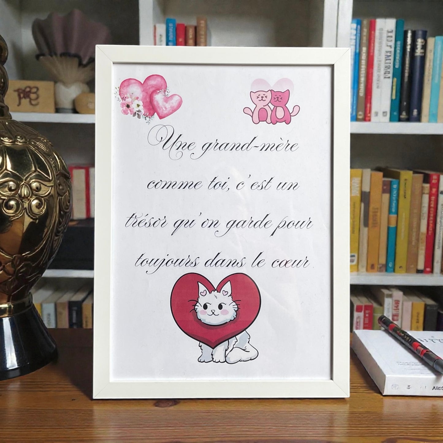 Affiche mamie avec cadre blanc et vitre incassable – cadeau pour grand-mère