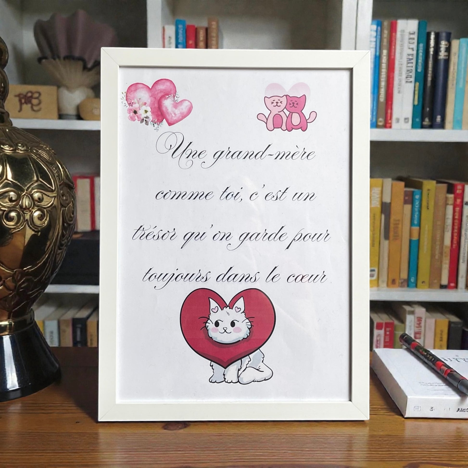 Affiche mamie avec cadre blanc et vitre incassable – cadeau pour grand-mère