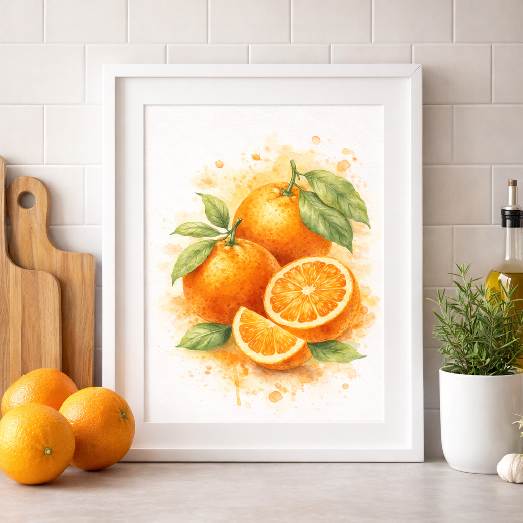 Cadre orange citron à télécharger illustration agrumes décoration murale