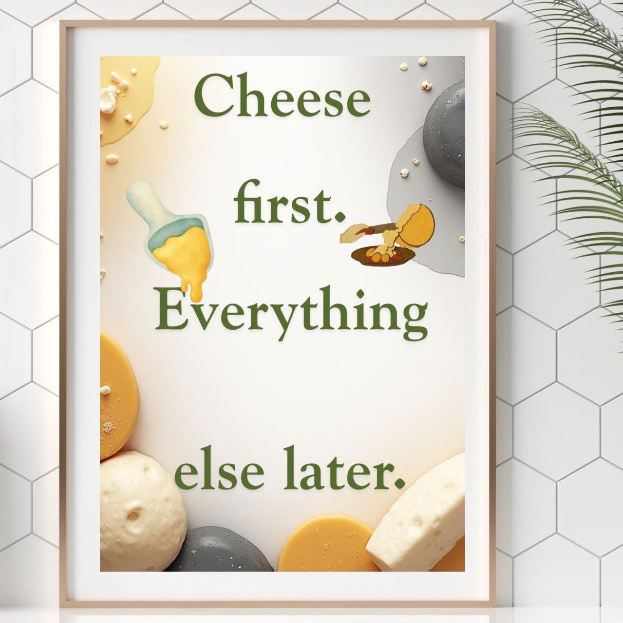 Cheese fondue cozy winter wall art printable for kitchen and dining room decor