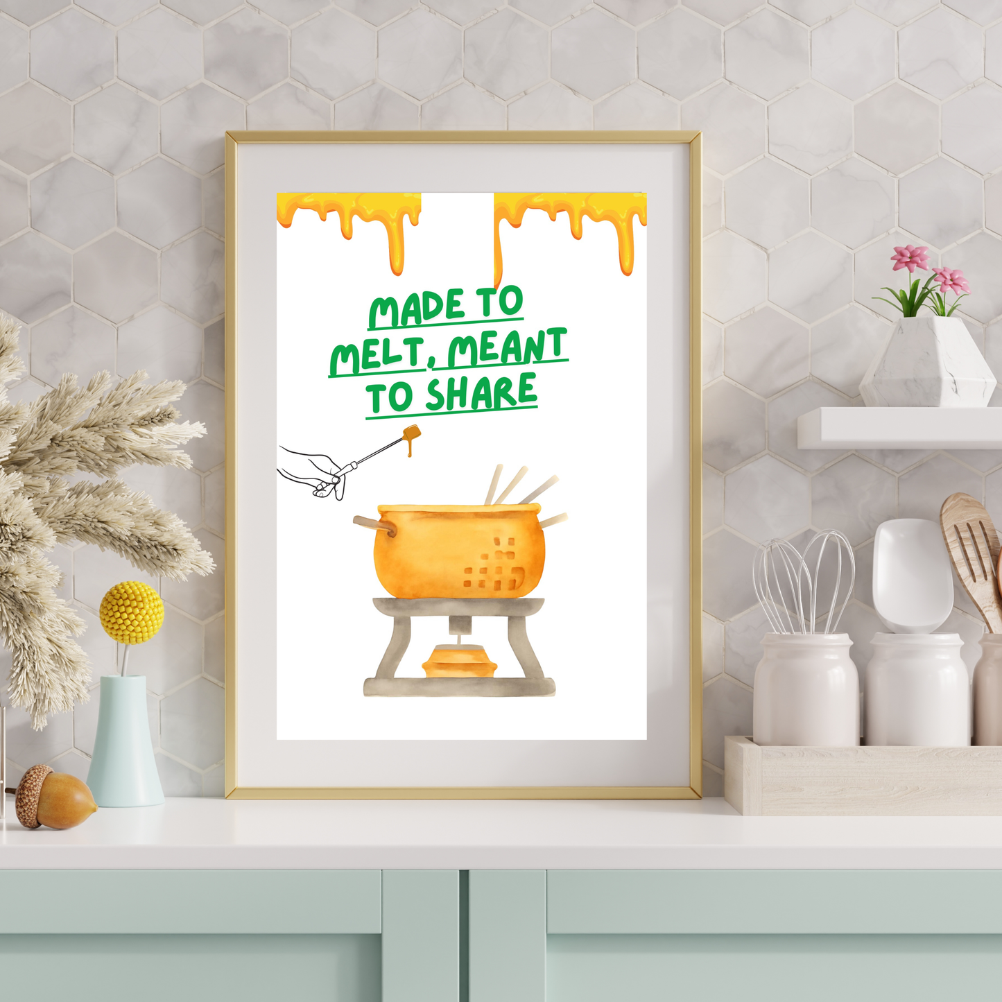 Gallery wall kitchen decorated with food wall art illustration