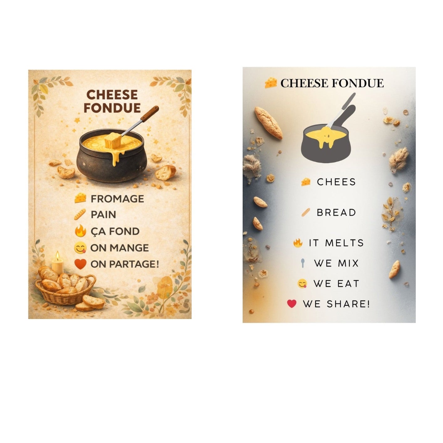 Cheese fondue printable wall art displayed in a modern kitchen