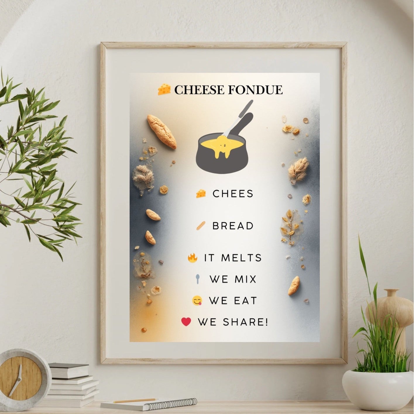 Cheese fondue wall art for winter kitchen decor