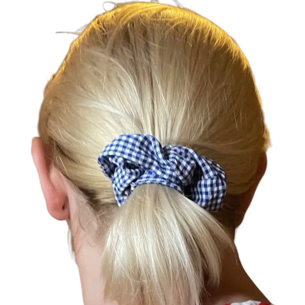 Chouchou à Carreaux Blanc et Bleu – Accessoire pour Cheveux Longs Mi-Longs Idéal Chignon Parfait - Chouchous élastiques