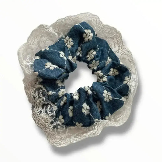 Chouchou cheveux denim  jeans bleu avec elastique cheveux