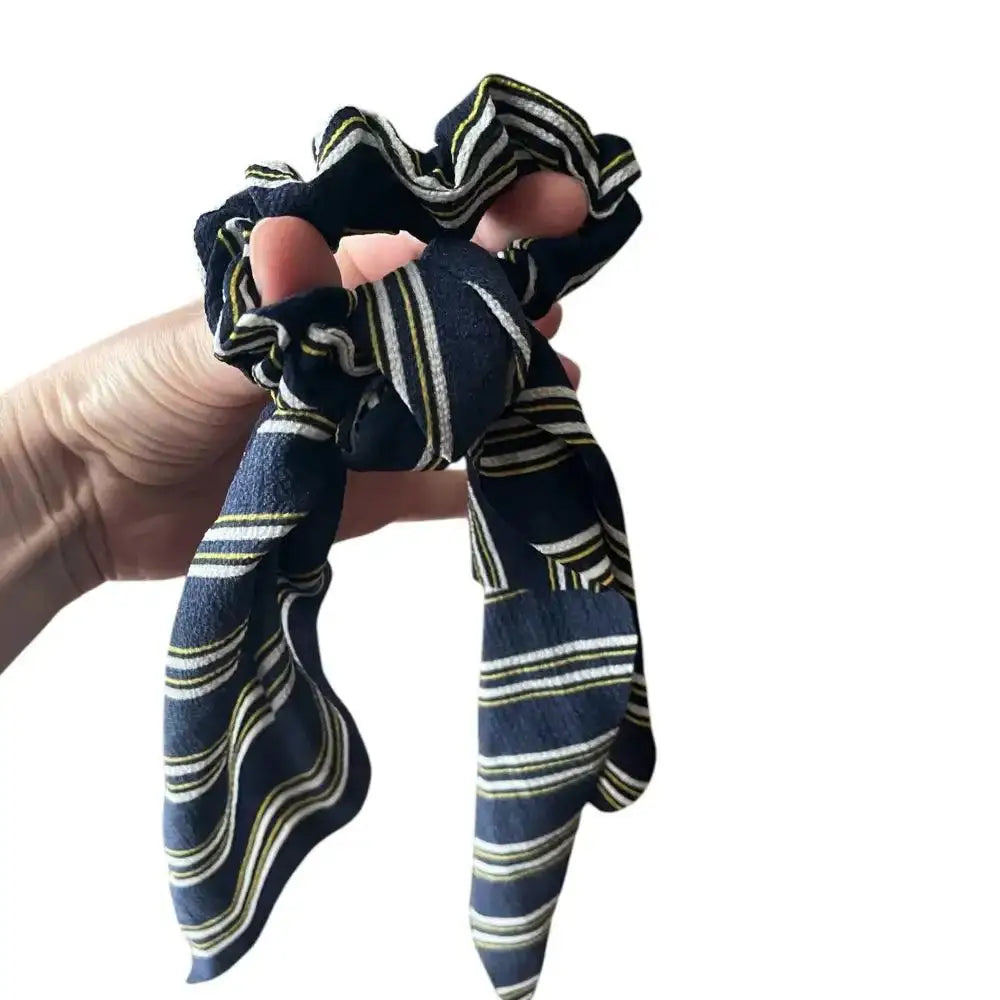 Chouchou cheveux  foulard bleu à rayures – Élastique cheveux élégant et chic