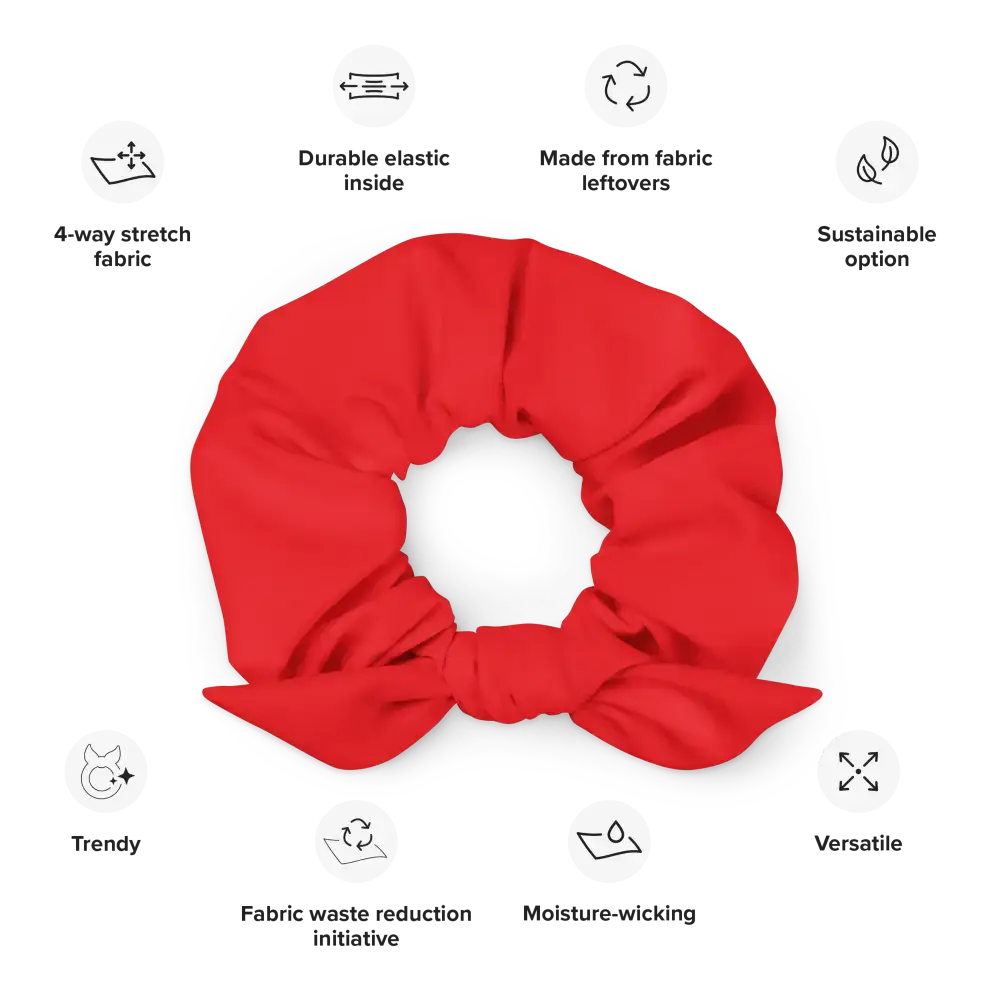 Chouchou rouge extensible et respirant fabriqué en tissu recyclé. Parfait pour coiffures quotidiennes et ponytails.
