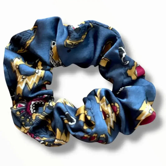 Chouchou cheveux Satin Bleu Floral - Élégant 