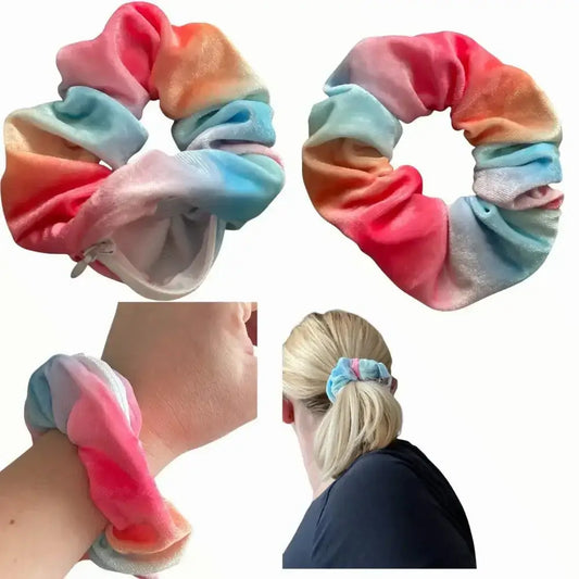 Chouchou  cheveux Velours Multicolore avec Poche 