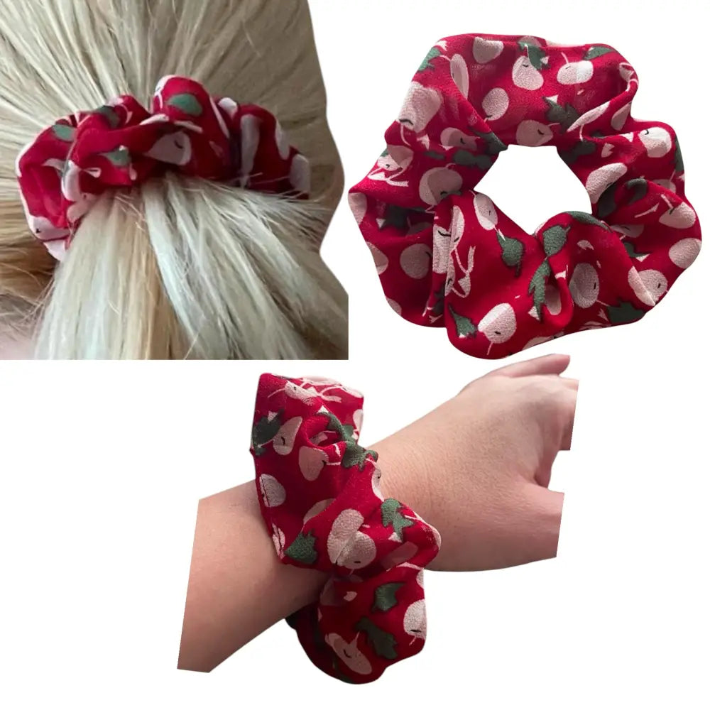 Chouchou en gaze floral rouge - Accessoire cheveux épais et fins - Chouchous élastiques