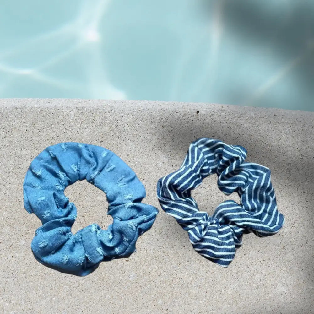 Chouchous Cheveux en Denim – Lot de 2 Scrunchies Jeans Bleu - et élastiques