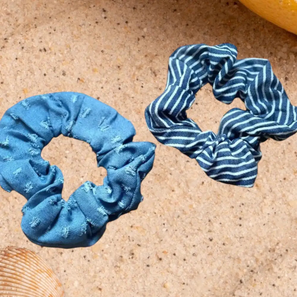 Chouchous Cheveux en Denim – Lot de 2 Scrunchies Jeans Bleu - et élastiques