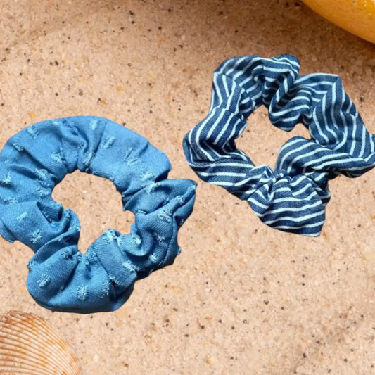Chouchous Cheveux en Denim – Lot de 2 Scrunchies Jeans Bleu - et élastiques