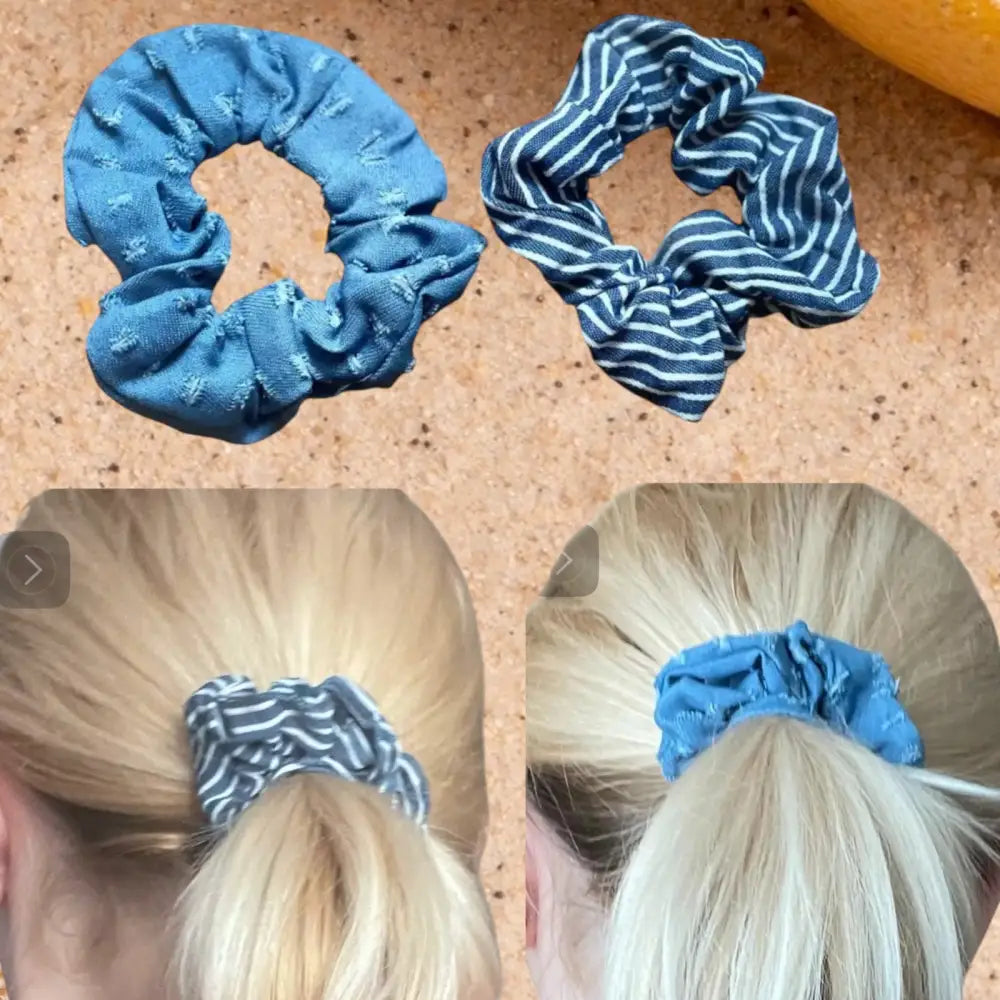 Chouchous Cheveux en Denim – Lot de 2 Scrunchies Jeans Bleu - et élastiques
