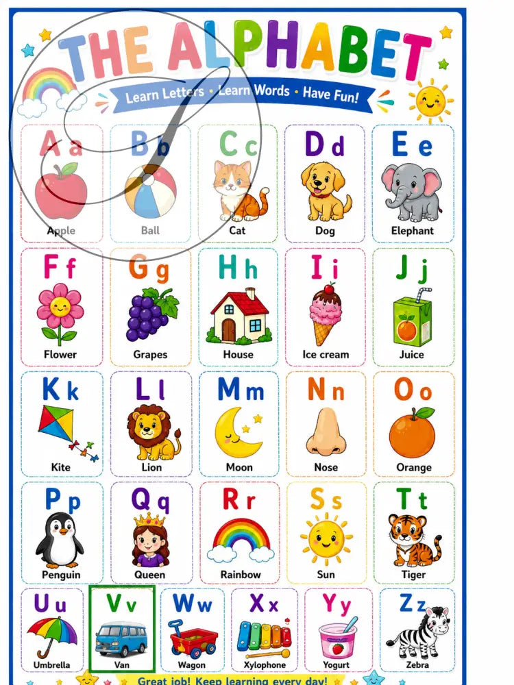 Affiche éducative enfant colorée avec alphabet majuscules et minuscules pour anglais facile et cours anglais