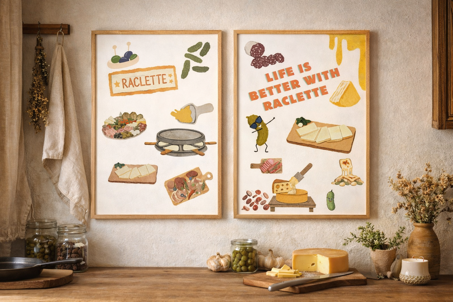Cozy modern kitchen wall art with food-inspired design, printable poster for home decor