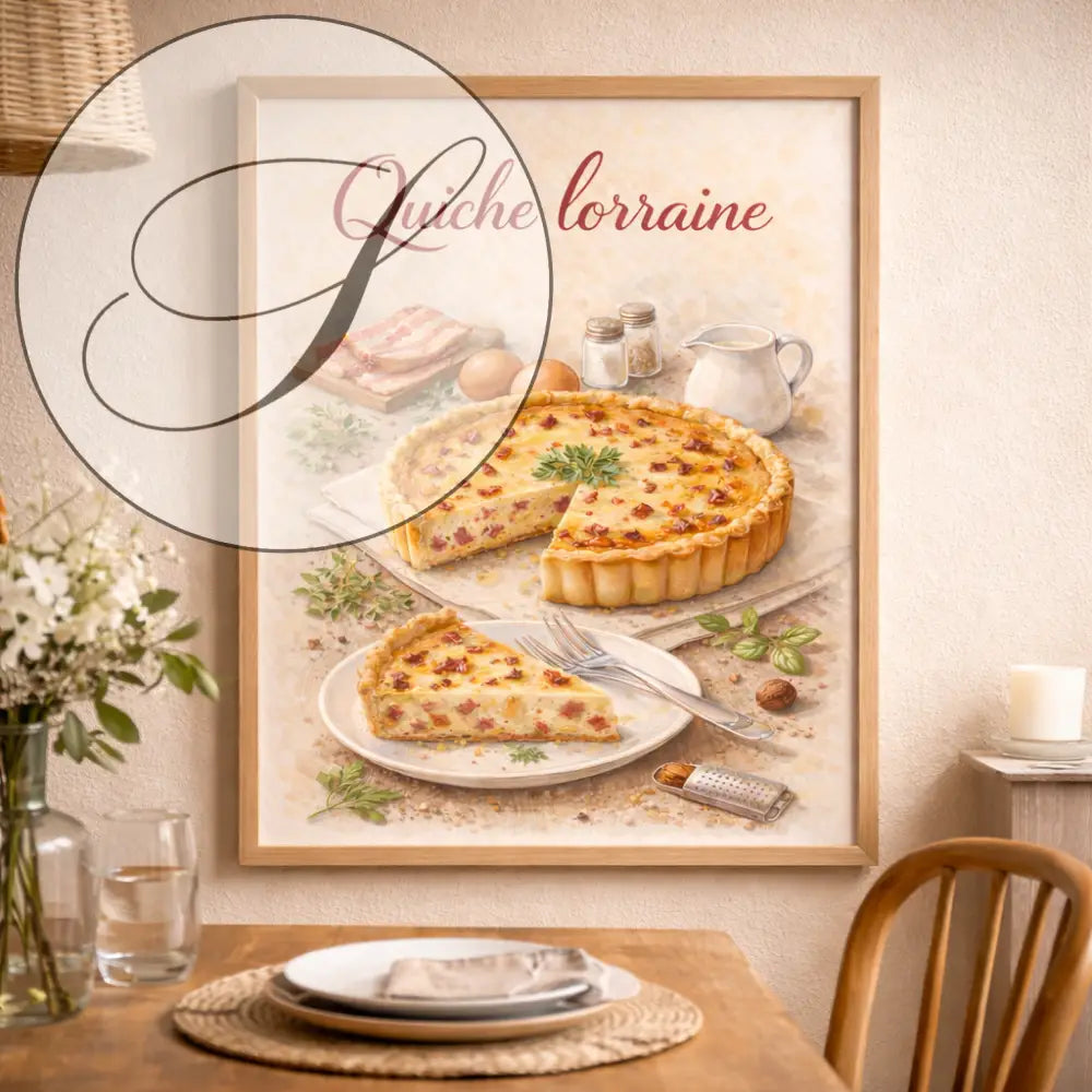 Affiche moderne avec recette traditionnelle de la Quiche Lorraine