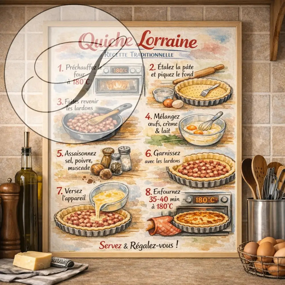 Decoration murale cuisine affiche Quiche Lorraine elegante