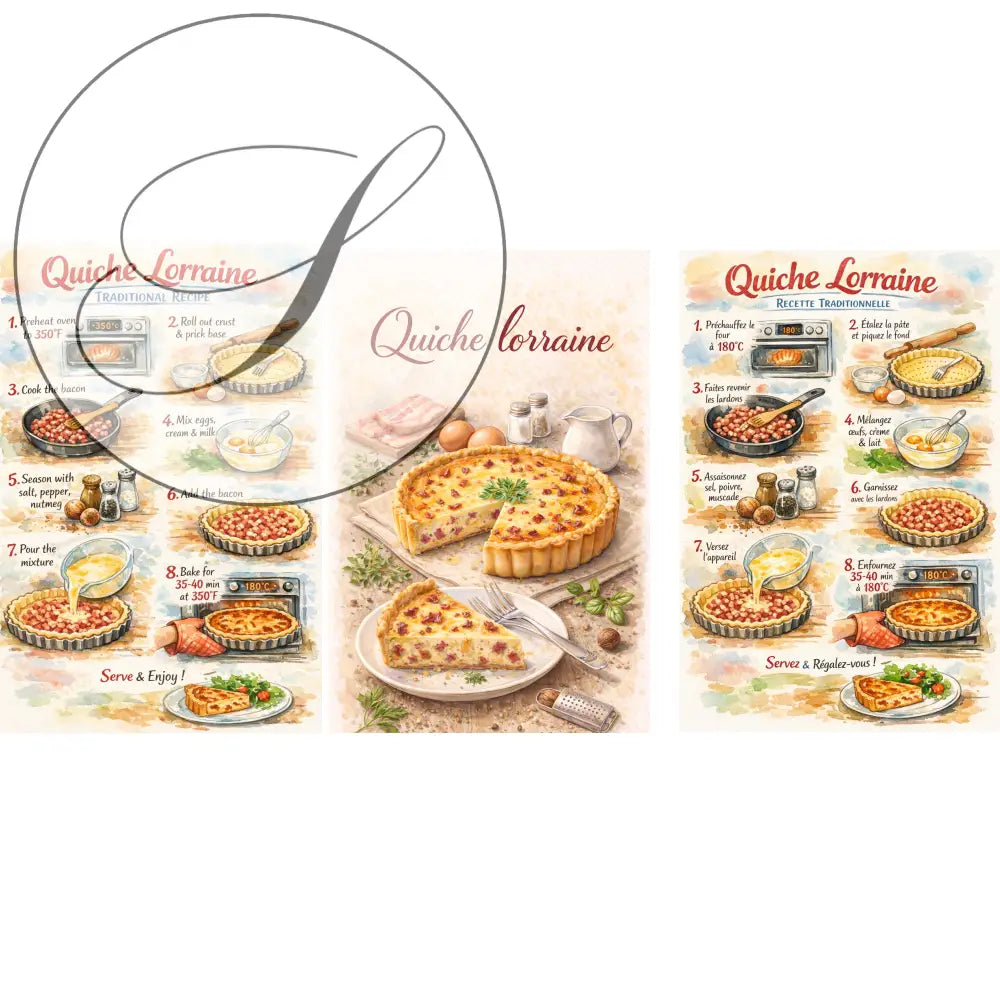 Illustration détaillée de la Quiche Lorraine - Lardons, crème fraîche et œufs 