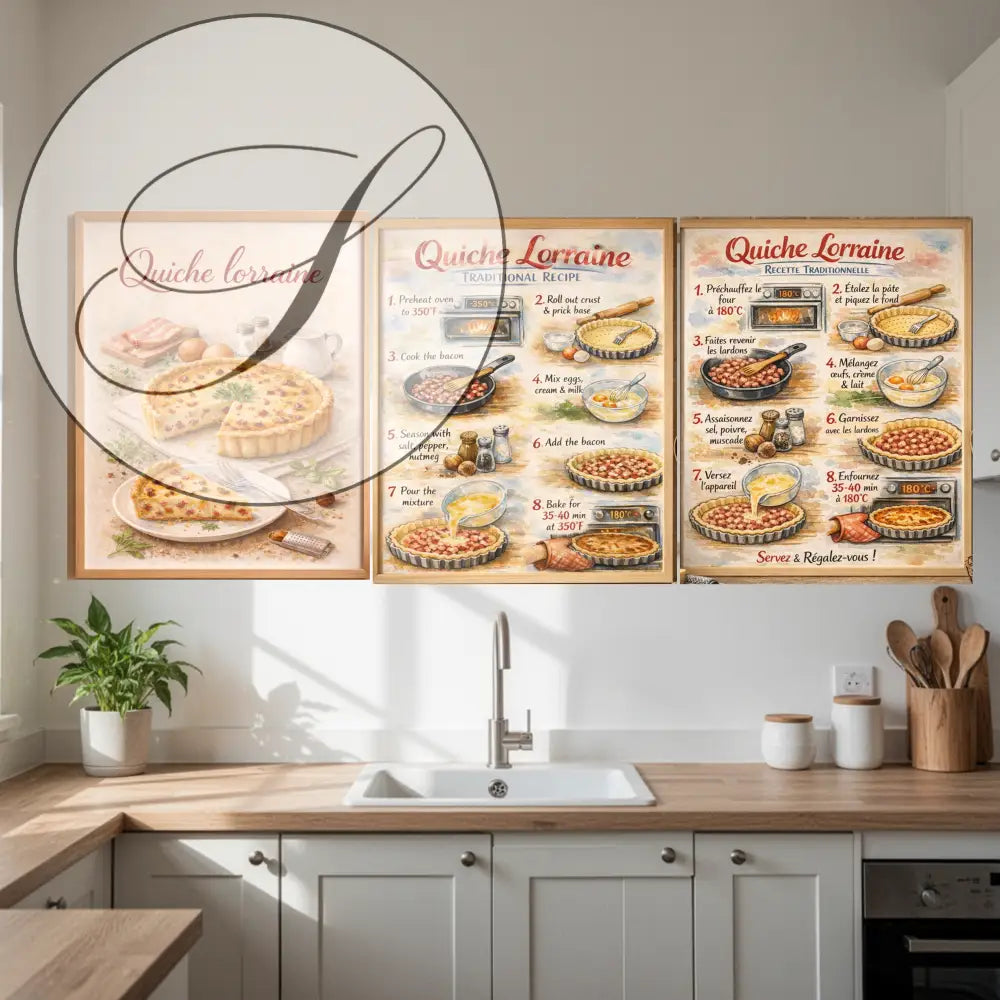 Poster Quiche Lorraine traditionnelle en français et anglais 