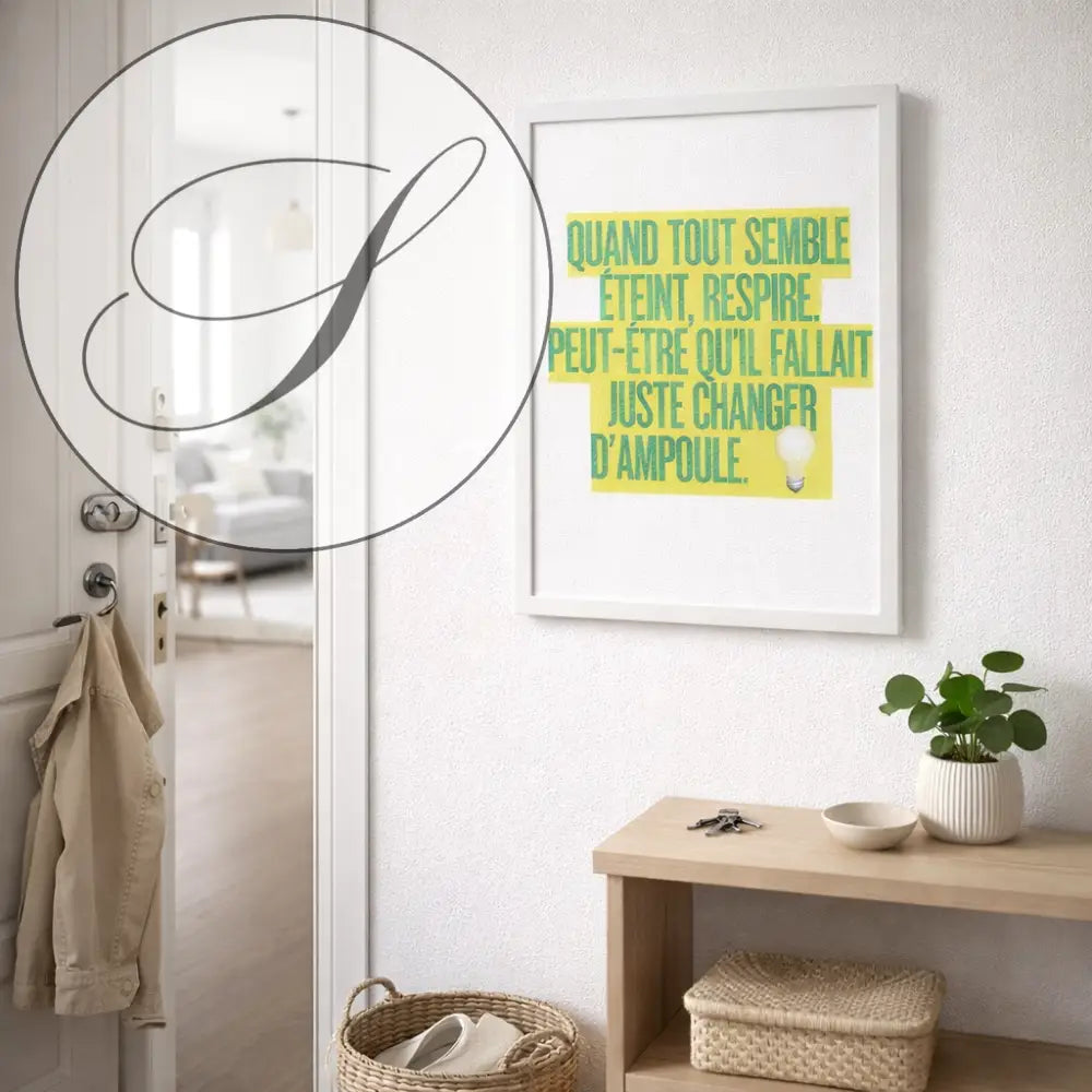 Poster inspirant avec cadre blanc, fond jaune et texte vert pour décoration murale motivation à imprimer