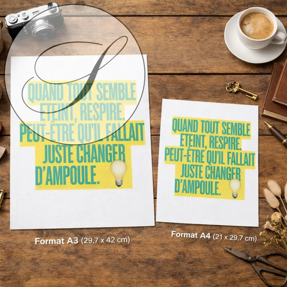 Poster inspirant en formats a3 et a4 avec texte vert sur blocs jaunes pour décoration murale motivation à imprimer