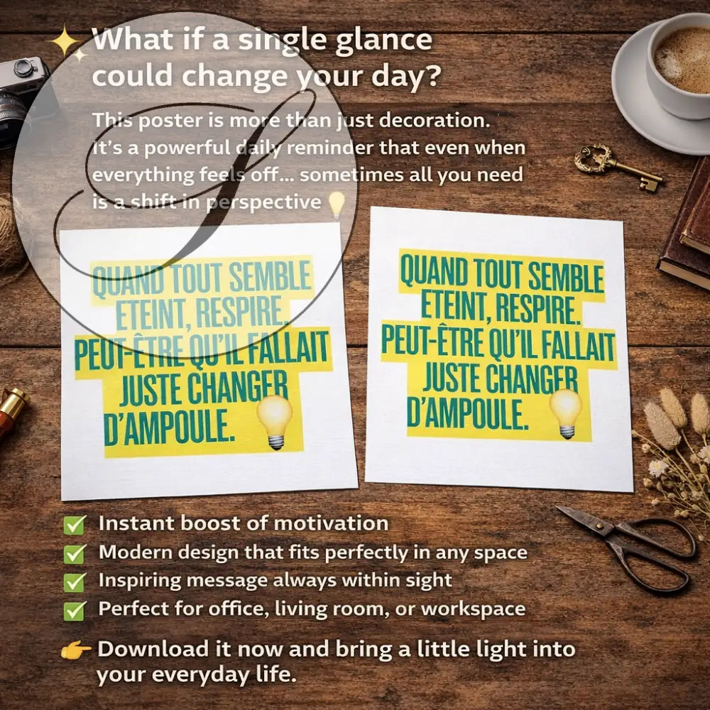 Deux posters inspirants blancs avec texte vert et ampoule jaune pour décoration murale motivation à imprimer