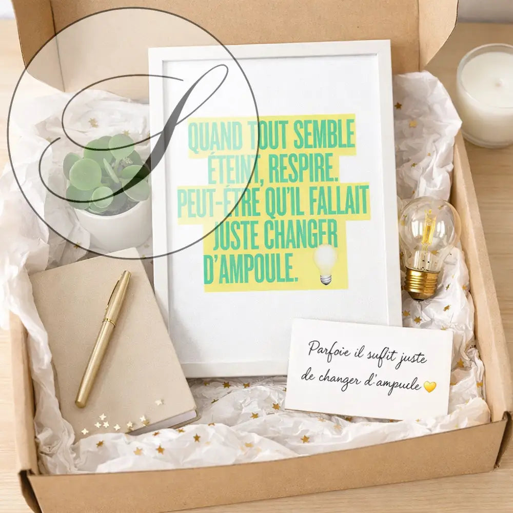 Affiche inspirante blanche avec texte vert et jaune quand tout semble éteint respire pour décoration murale motivation