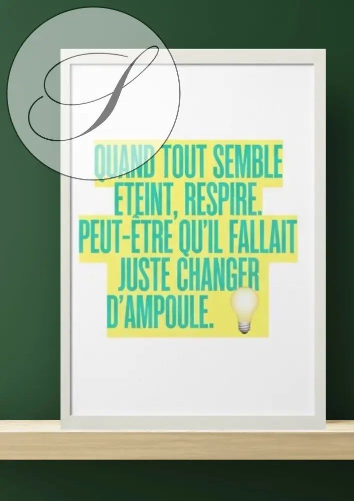 Poster inspirant blanc avec texte teal sur fond jaune pour décoration murale motivation à imprimer