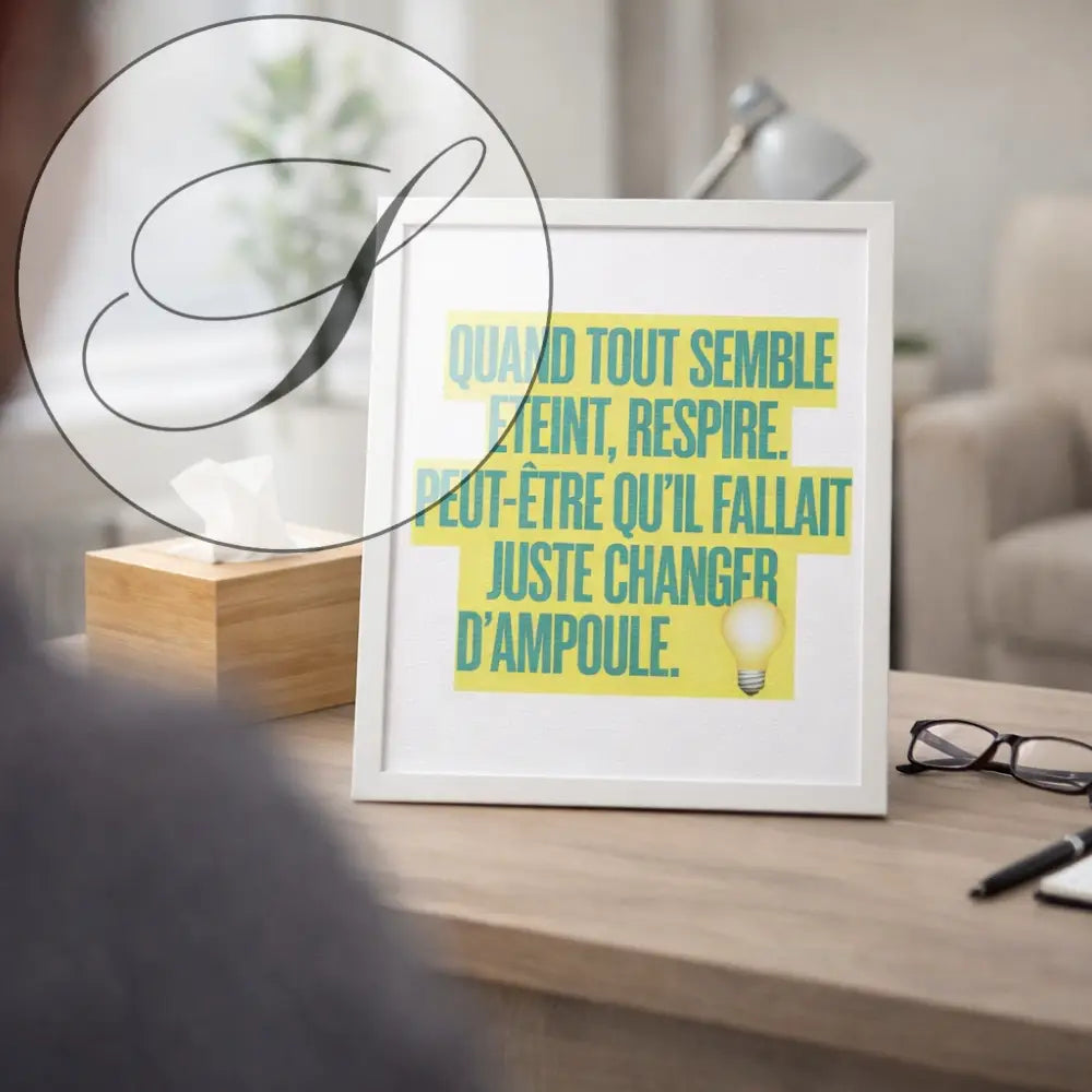 Poster inspirant avec cadre blanc et texte teal et jaune pour décoration murale motivation à imprimer