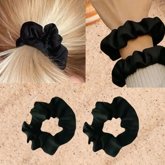 Deux Chouchous cheveux Satin Noir – Chouchou avec Elastique Cheveux Doux et Élégant - élastiques