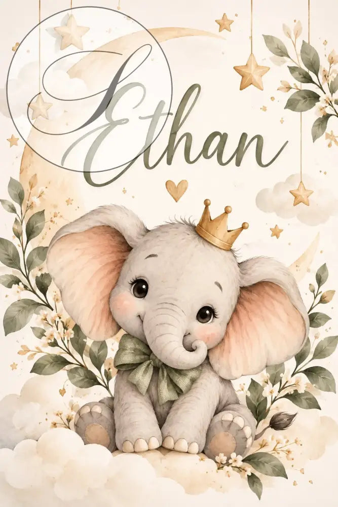 Cadeau naissance à imprimer : affiches personnalisées éléphant petit prince en A3 et A4, envoyées sous 24 h