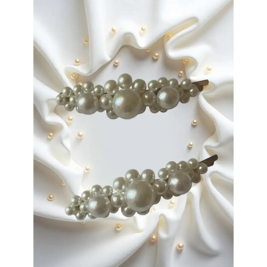 Ensemble de 2 Barrettes en Perles Blanches - Mariage & Baptême - et pinces à cheveux