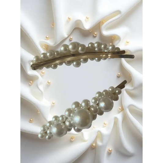 Ensemble de 2 Barrettes en Perles Blanches - Mariage & Baptême - et pinces à cheveux