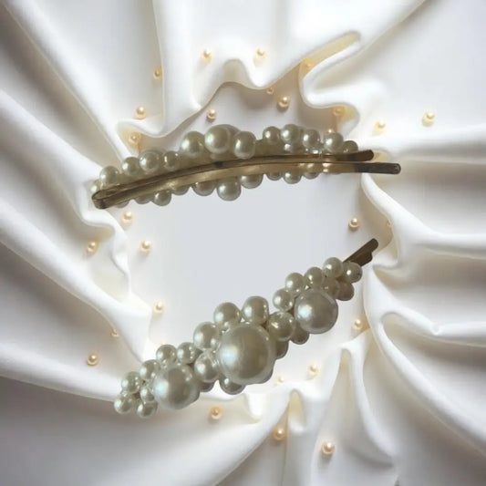 Ensemble de 2 Barrettes en Perles Blanches - Mariage & Baptême - et pinces à cheveux