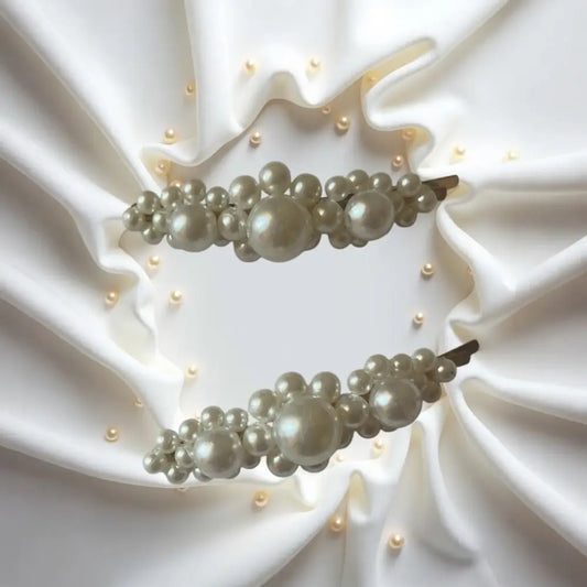 Ensemble de 2 Barrettes en Perles Blanches - Mariage & Baptême - et pinces à cheveux