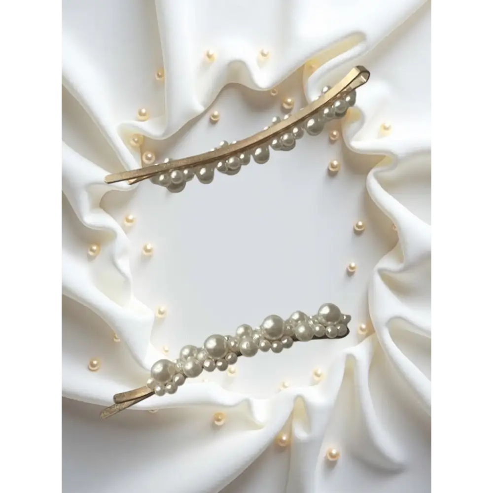 Ensemble de 2 Barrettes Perles Blanches - Mariage & Baptême - et pinces à cheveux