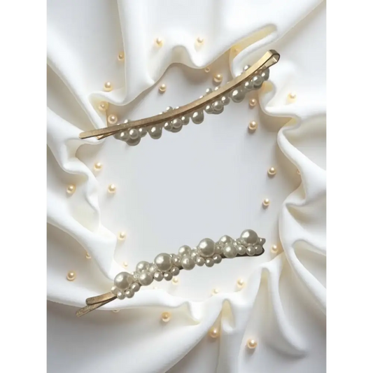 Ensemble de 2 Barrettes Perles Blanches - Mariage & Baptême - et pinces à cheveux