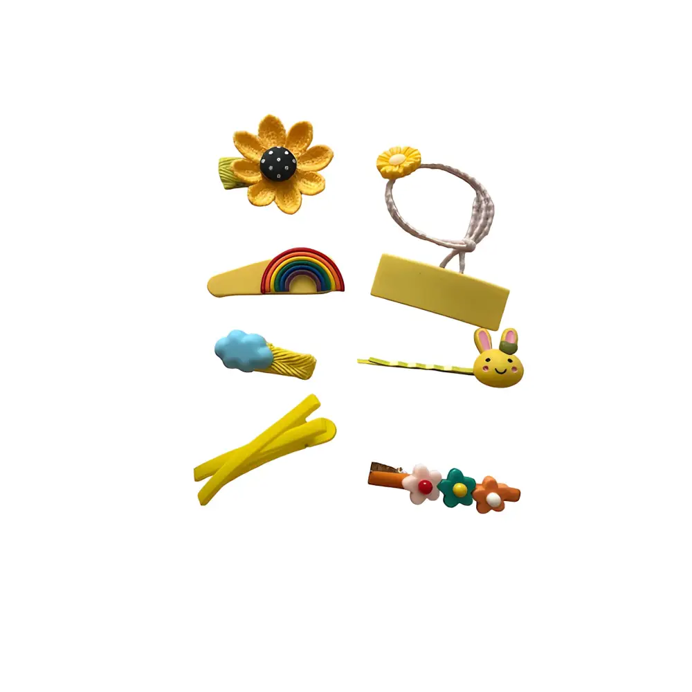 Ensemble de 8 Barrettes Cheveux Enfant Jaune