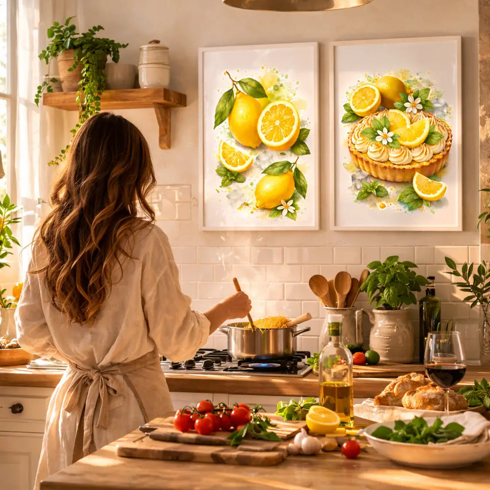 lot affiche cuisine à imprimer citron et tarte au citron déco murale gourmande