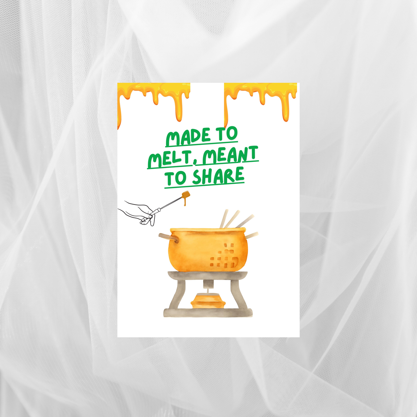 Food wall art featuring a cheese fondue illustration for kitchen decor