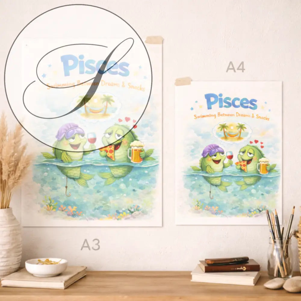 Affiche Poissons sur papier texturé - Cadeau vintage pour amateurs de zodiaque
