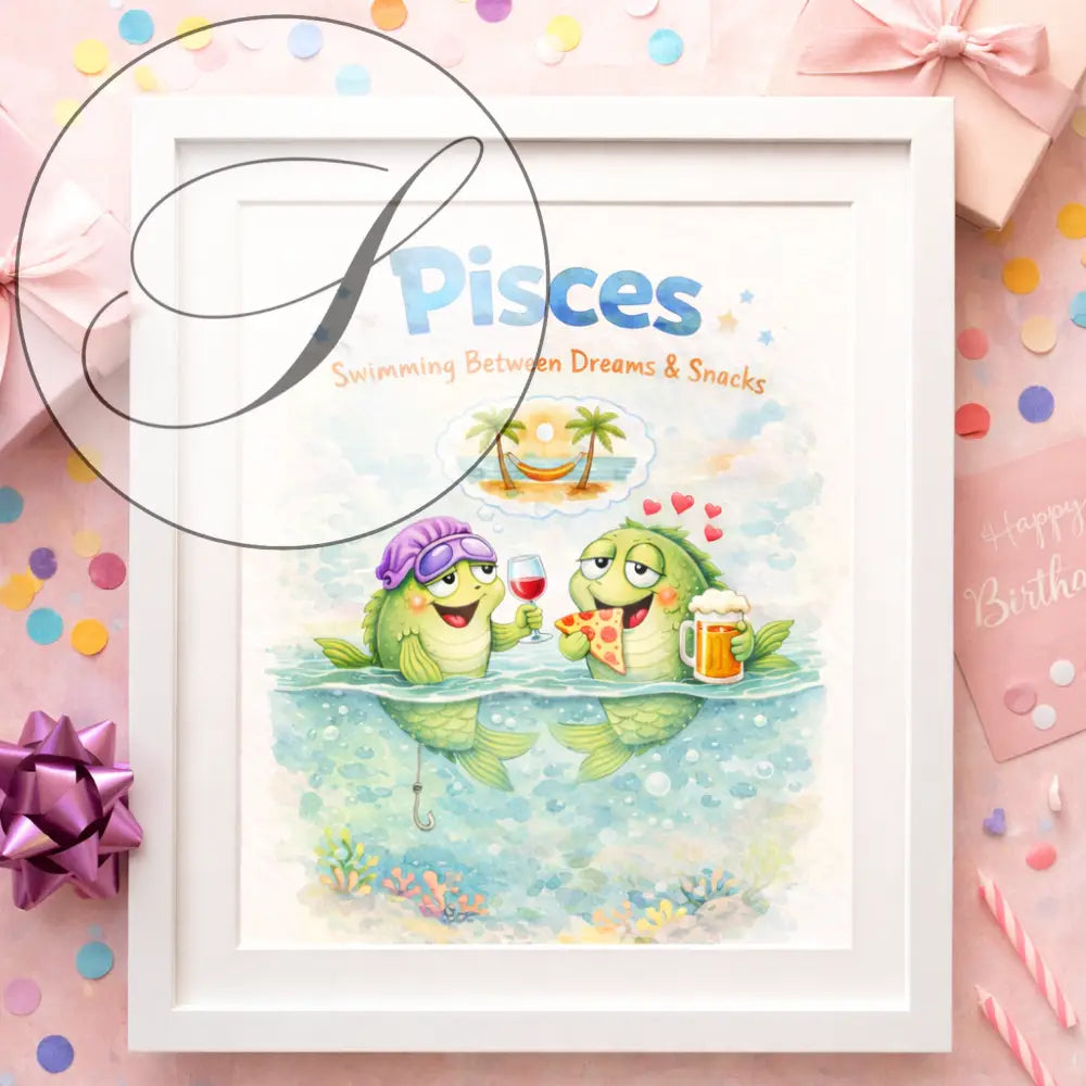 Affiche zodiaque Poissons - Cadeau anniversaire original à télécharger