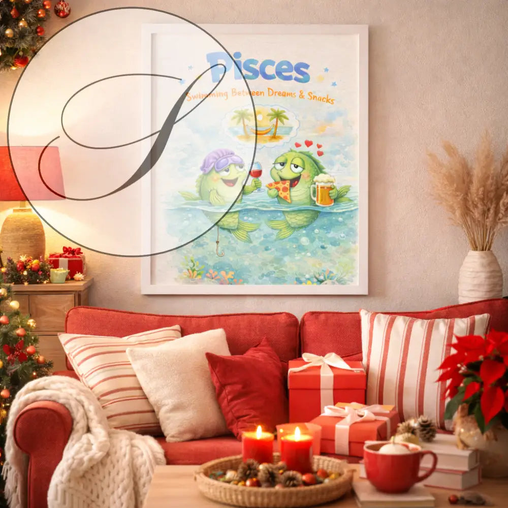Slogan "Nage entre rêves et snacks" - Affiche Poissons poétique pour fans d'astrologie