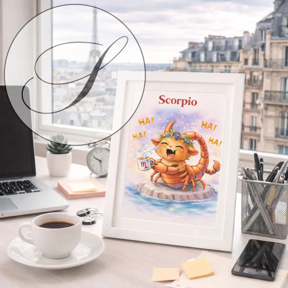 Affiche Scorpion dans une chambre, cadeau astrologie original