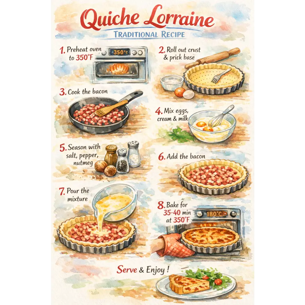 Affiche recette cuisine francaise format A3 Quiche Lorraine